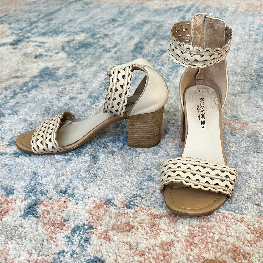 Made in Italy Cream Woven Block Heel Sandals